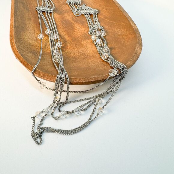 Vintage Multi-Strand Chain and Crystal Statement Necklace - Boho Glam - Picture 3 of 10